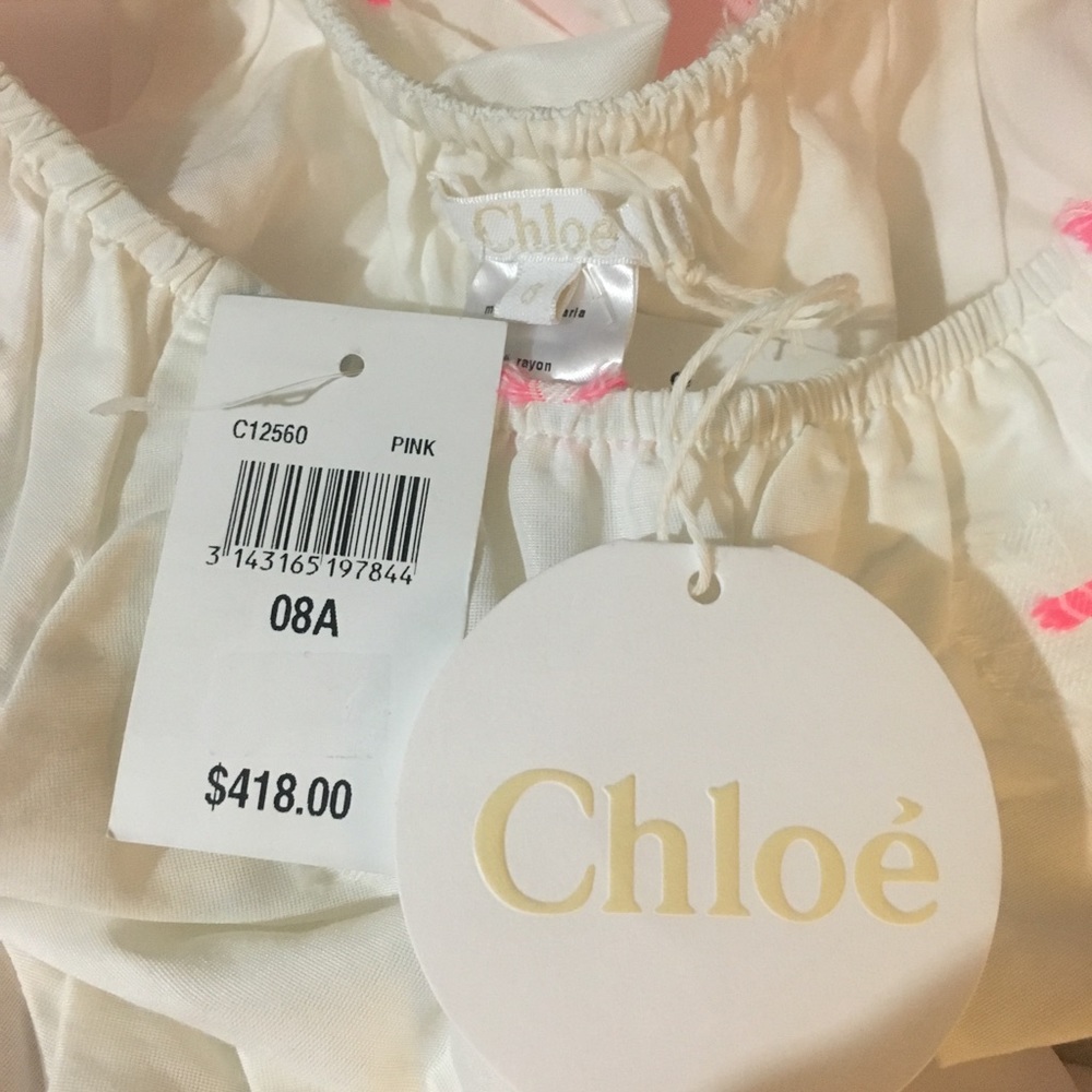 { Chloe } Girls White Pink Embroider Stitch Dress - Picture 4 of 8